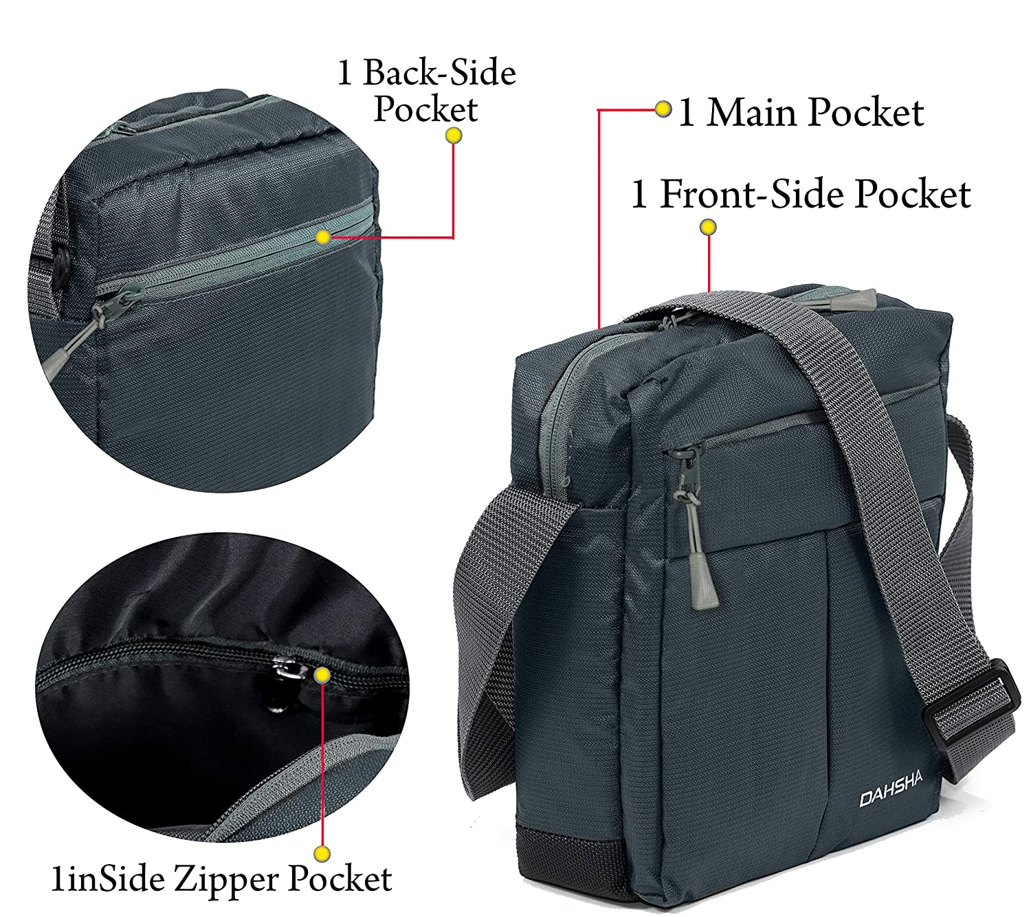 DAHSHA Nylon Stylish Small 4 Multi-Pocket Zip Closure Sling Cross Body  Travel Messenger One Side Shoulder Handbag Bag for Men & Women (Grey, 29 x  19 x 23.5 CM) : : Fashion